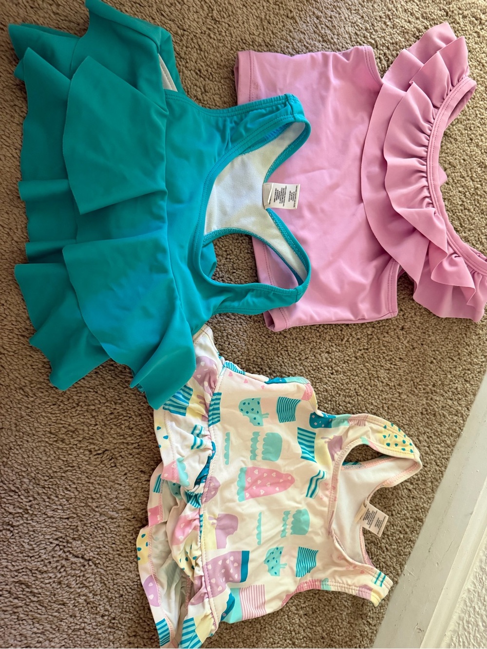 Ruffle Butts Teal Swim Top with Light Pink Lining